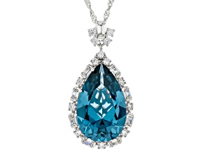 Lab Blue Spinel And White Cubic Zirconia Rhodium Over Sterling Silver Pendant With Chain 17.94ctw