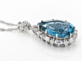 Lab Blue Spinel And White Cubic Zirconia Rhodium Over Sterling Silver Pendant With Chain 17.94ctw