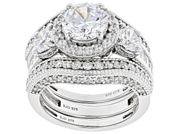 Picture of White Cubic Zirconia Rhodium Over Sterling Silver Ring Set of 3 6.80ctw (4.53ctw DEW)