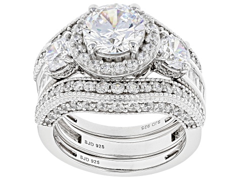 White Cubic Zirconia Rhodium Over Sterling Silver Ring Set of 3 6.80ctw (4.53ctw DEW)