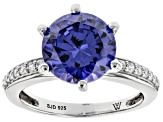 Blue And White Cubic Zirconia Rhodium Over Sterling Silver Ring 6.30ctw