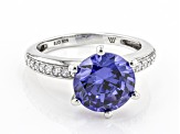 Blue And White Cubic Zirconia Rhodium Over Sterling Silver Ring 6.30ctw