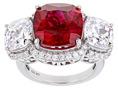 Lab Created Ruby And White Cubic Zirconia Rhodium Over Sterling Silver Ring 15.92ctw
