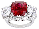 Lab Created Ruby And White Cubic Zirconia Rhodium Over Sterling Silver Ring 15.92ctw