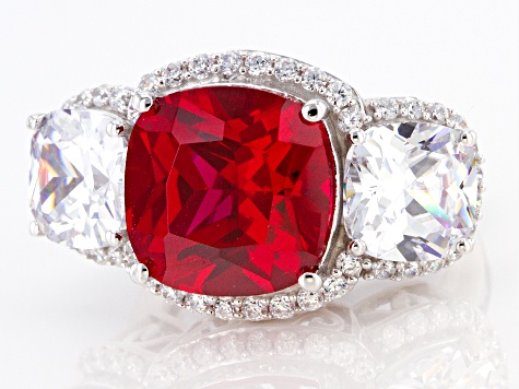 Lab Created Ruby And White Cubic Zirconia Rhodium Over Sterling Silver Ring 15.92ctw