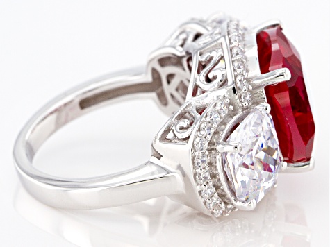 Lab Created Ruby And White Cubic Zirconia Rhodium Over Sterling Silver Ring 15.92ctw