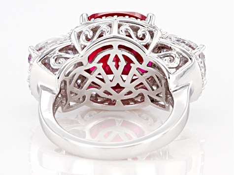 Lab Created Ruby And White Cubic Zirconia Rhodium Over Sterling Silver Ring 15.92ctw