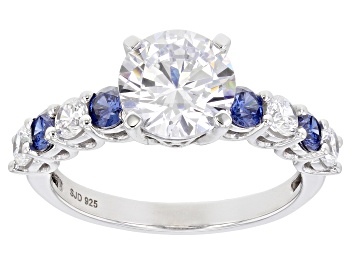 Picture of Blue And White Cubic Zirconia Rhodium Over Sterling Silver Ring 3.78ctw (2.52ctw DEW)