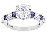 Blue And White Cubic Zirconia Rhodium Over Sterling Silver Ring 3.78ctw (2.52ctw DEW)