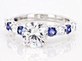 Blue And White Cubic Zirconia Rhodium Over Sterling Silver Ring 3.78ctw (2.52ctw DEW)