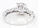 Blue And White Cubic Zirconia Rhodium Over Sterling Silver Ring 3.78ctw (2.52ctw DEW)