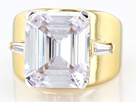 White Cubic Zirconia 18k Yellow Gold Over Sterling Silver Ring 13.89ctw