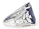 Blue and White Cubic Zirconia Rhodium Over Sterling Silver Ring