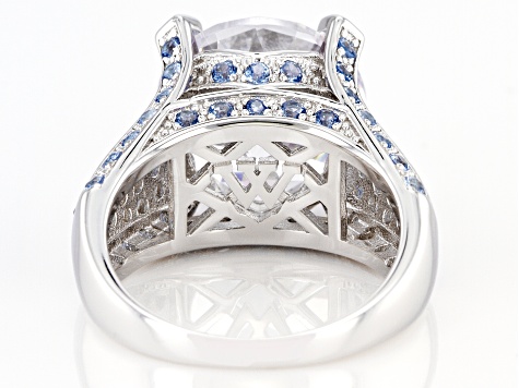 White Cubic Zirconia and Blue Lab Created Spinel Rhodium Over Silver Ring