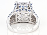 White Cubic Zirconia and Blue Lab Created Spinel Rhodium Over Silver Ring