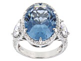 Blue lab Created Spinel and White Cubic Zirconia  Rhodium Over Silver Ring