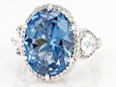 Blue lab Created Spinel and White Cubic Zirconia  Rhodium Over Silver Ring
