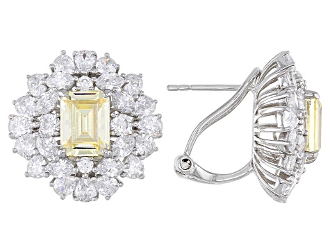 Yellow and White cubic Zirconia Rhodium Over Silver Earrings