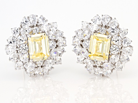 Yellow and White cubic Zirconia Rhodium Over Silver Earrings
