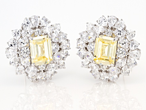 Yellow and White cubic Zirconia Rhodium Over Silver Earrings