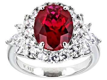 Picture of Lab Created Ruby And White Cubic Zirconia Rhodium Over Sterling Ring 6.75ctw