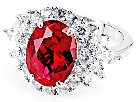 Lab Created Ruby And White Cubic Zirconia Rhodium Over Sterling Ring 6.75ctw