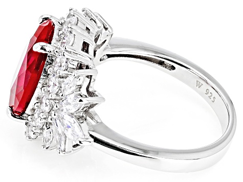 Lab Created Ruby And White Cubic Zirconia Rhodium Over Sterling Ring 6.75ctw