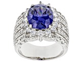 Blue And White Cubic Zirconia Rhodium Over Sterling Silver Ring 9.99ctw