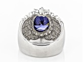 Blue And White Cubic Zirconia Rhodium Over Sterling Silver Ring 9.99ctw