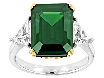 Picture of Green and White Cubic Zirconia Rhodium And 18k  Yellow Gold Over Sterling Silver Ring