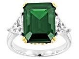 Green and White Cubic Zirconia Rhodium And 18k  Yellow Gold Over Sterling Silver Ring