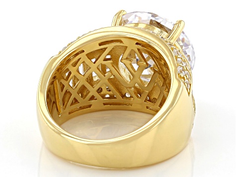 White Cubic Zirconia 18k Yellow Gold Over Sterling Silver Ring