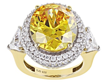 Picture of Yellow and White Cubic Zirconia 18K Yellow Gold Over Silver Ring 15.74ctw