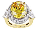 Yellow and White Cubic Zirconia 18K Yellow Gold Over Silver Ring 15.74ctw