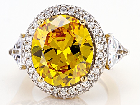 Yellow and White Cubic Zirconia 18K Yellow Gold Over Silver Ring 15.74ctw