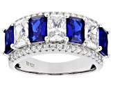 Blue Lab Created Spinel and White Cubic Zirconia Rhodium Over Silver Ring