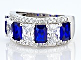 Blue Lab Created Spinel and White Cubic Zirconia Rhodium Over Silver Ring