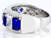 Blue Lab Created Spinel and White Cubic Zirconia Rhodium Over Silver Ring