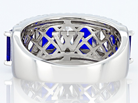 Blue Lab Created Spinel and White Cubic Zirconia Rhodium Over Silver Ring