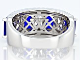 Blue Lab Created Spinel and White Cubic Zirconia Rhodium Over Silver Ring
