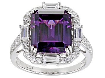Picture of Purple and White Cubic Zirconia Rhodium Over Silver Ring