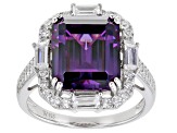 Purple and White Cubic Zirconia Rhodium Over Silver Ring