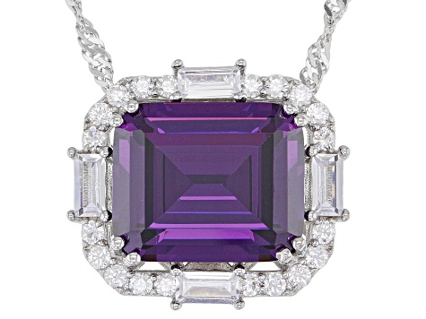 Purple and White Cubic Zirconia Rhodium Over Silver Necklace