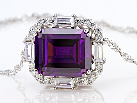 Purple and White Cubic Zirconia Rhodium Over Silver Necklace