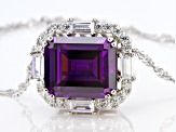 Purple and White Cubic Zirconia Rhodium Over Silver Necklace