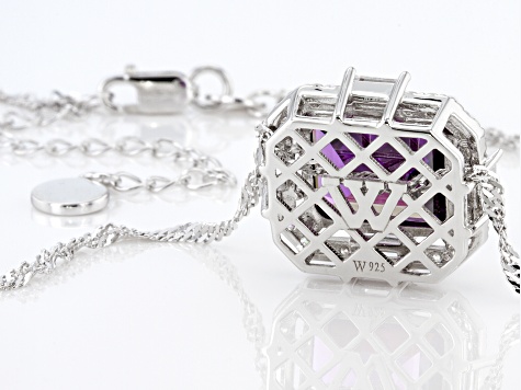 Purple and White Cubic Zirconia Rhodium Over Silver Necklace