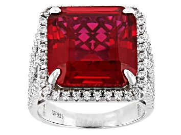Picture of Red Lab Created Ruby And White Cubic Zirconia Rhodium Over Sterling Silver Ring 11.75ctw