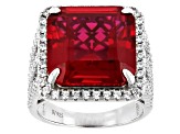 Red Lab Created Ruby And White Cubic Zirconia Rhodium Over Sterling Silver Ring 11.75ctw
