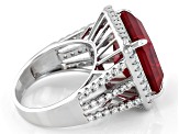 Red Lab Created Ruby And White Cubic Zirconia Rhodium Over Sterling Silver Ring 11.75ctw