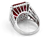 Red Lab Created Ruby And White Cubic Zirconia Rhodium Over Sterling Silver Ring 11.75ctw